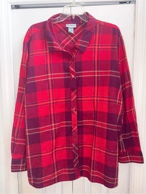 Catherines Plus Size Button Up Long Sleeved Blouse Plaid Metallic Threads